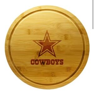 Cowboys Bamboo Cutting Board Lazy Susan Spinning Circle Wood Charcuterie NEW